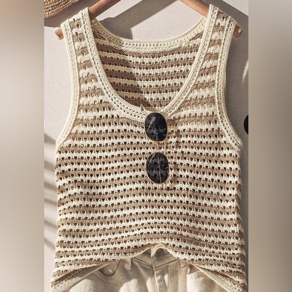 Blu Pepper Tops - NWT Blu Pepper Open Crochet Stitch Stripe Academia Knit Sweater Vest Tank